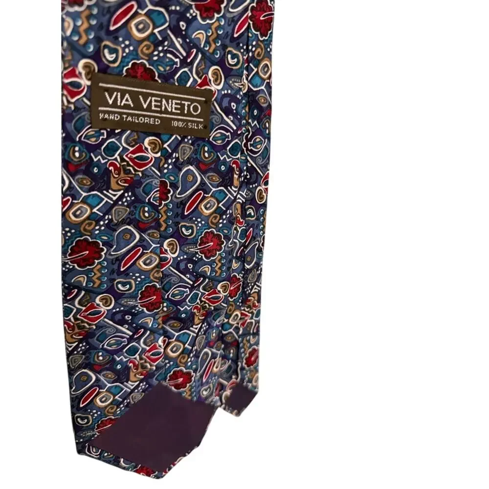 Via Veneto Hand Tailored Silk Tie 90s Abstract Vtg Geometric